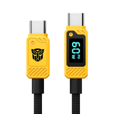 Зарядний кабель TRANSFORMERS TF-A18 USB-C to Type-C 60W, з дисплеєм, плетений, 1м, жовтий Зарядний кабель TRANSFORMERS TF-A18 USB-C to Type-C 60W, з дисплеєм, плетений, 1м, жовтий
