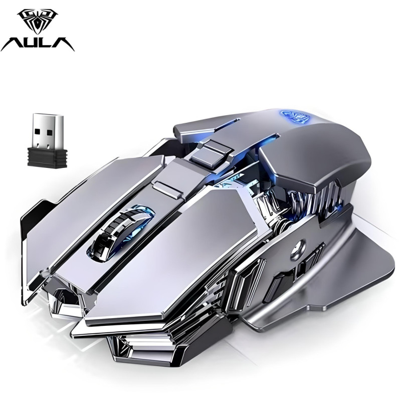 Миша ігрова AULA SC300 бездротова з регульованою RGB підсвічуванням, акумулятором та 3200 DPI, сірий