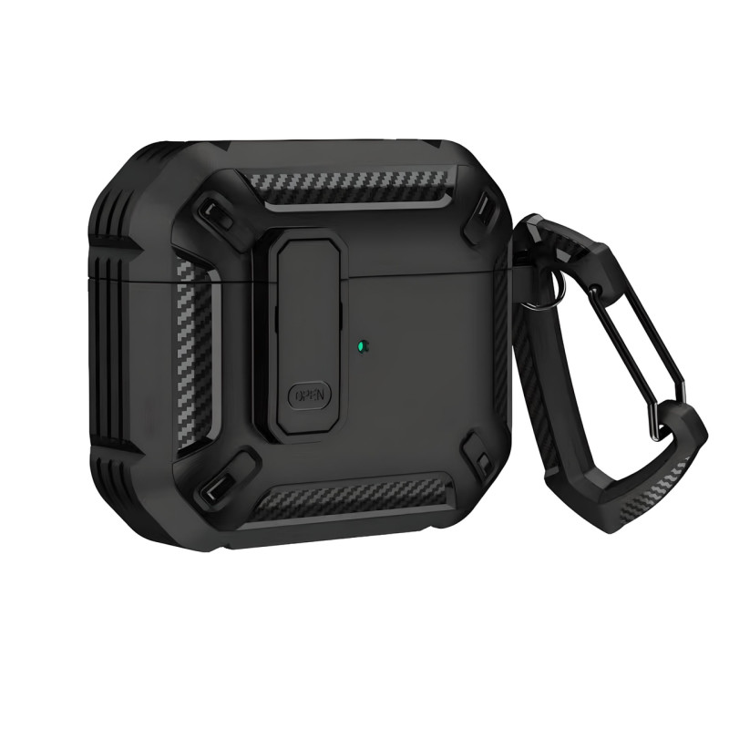 Протиударний захисний чохол для AirPods 3 з карабіном і клямкою OPEN (BLACK)