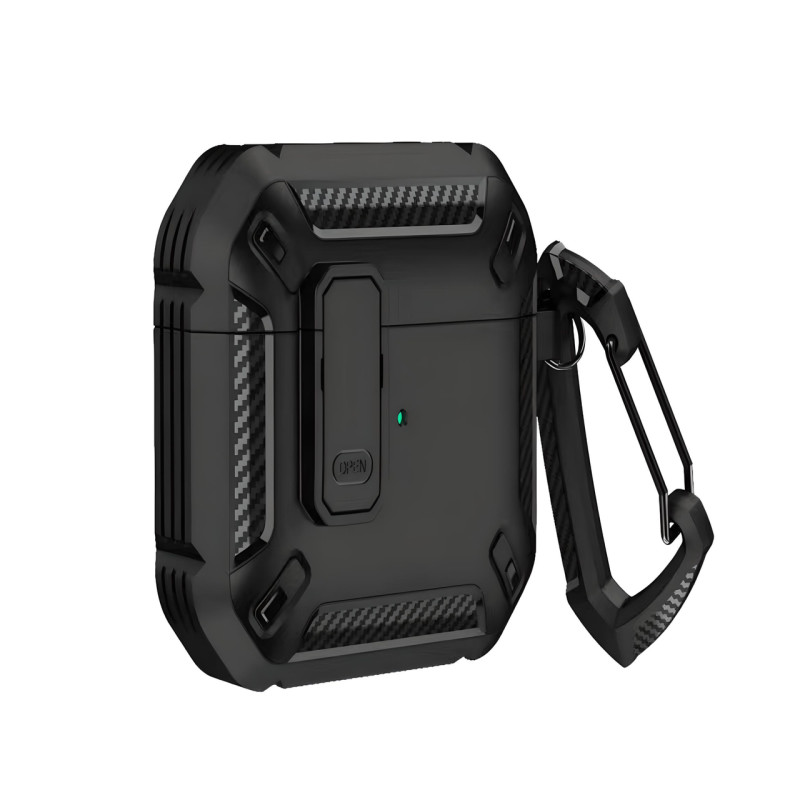 Протиударний захисний чохол для AirPods 2 з карабіном і клямкою OPEN (BLACK)