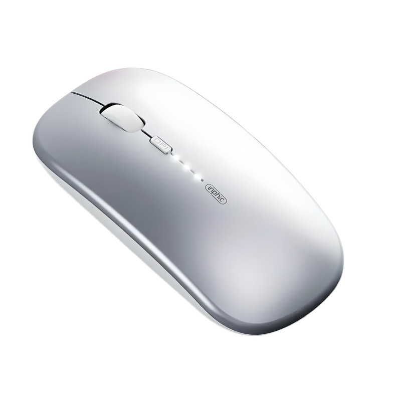 Миша бездротова Inphic M1Pro з підключенням USB 2.4ГГц + Bluetooth, акумулятором, 2400 DPI, срібло