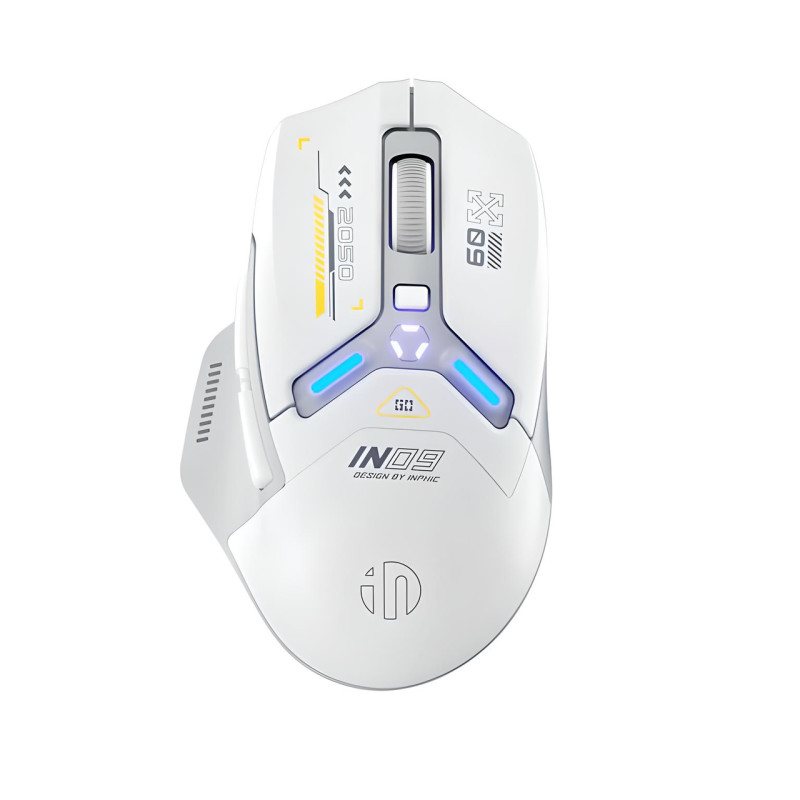 Миша ігрова Inphic IN9 Upgrade з комбінованим підключенням, RGB, 12000 DPI, біло-сірий