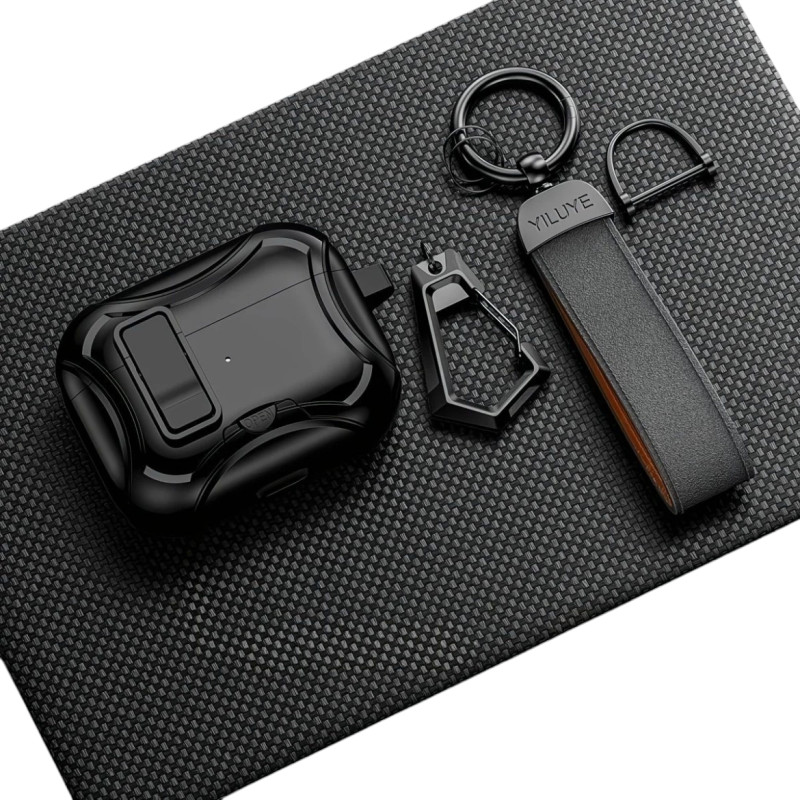 Чохол YILUYE для AirPods Pro 2 з карабіном, клямкою та підставкою, чорний