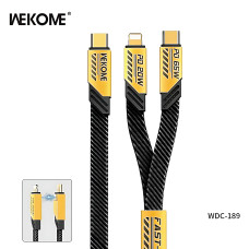 Зарядний кабель WEKOME WDC-189 2в1 - USB-C на iPhone+Type-C, PD20W+65W, цинковий сплав, 1.2м (yellow)