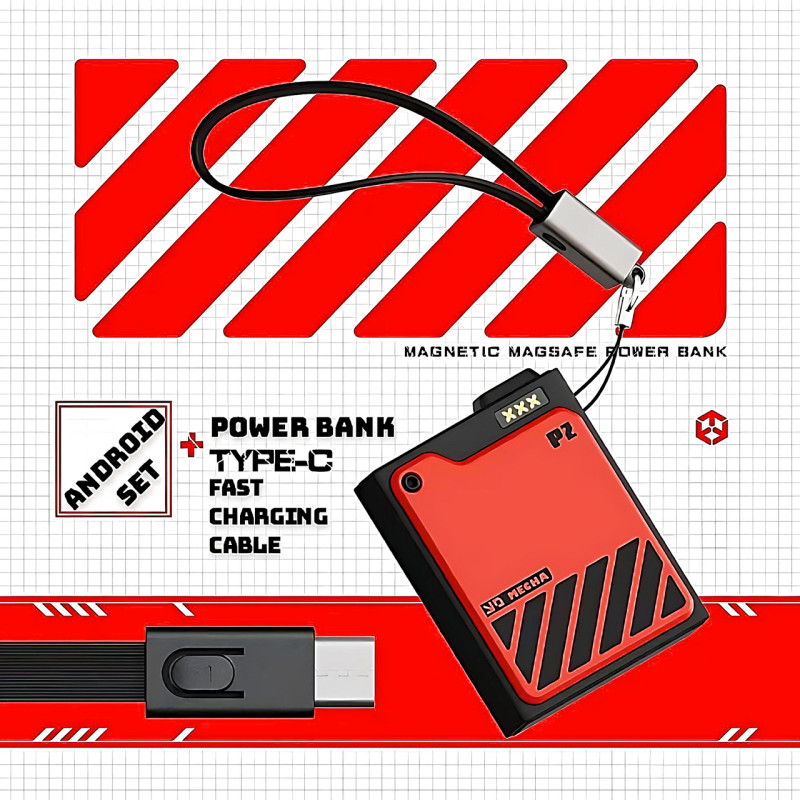 Магнітний повербанк з бездротовою зарядкою X-LIVE P2+Android-SET, Power Bank MagSafe, 10000mAh (red)