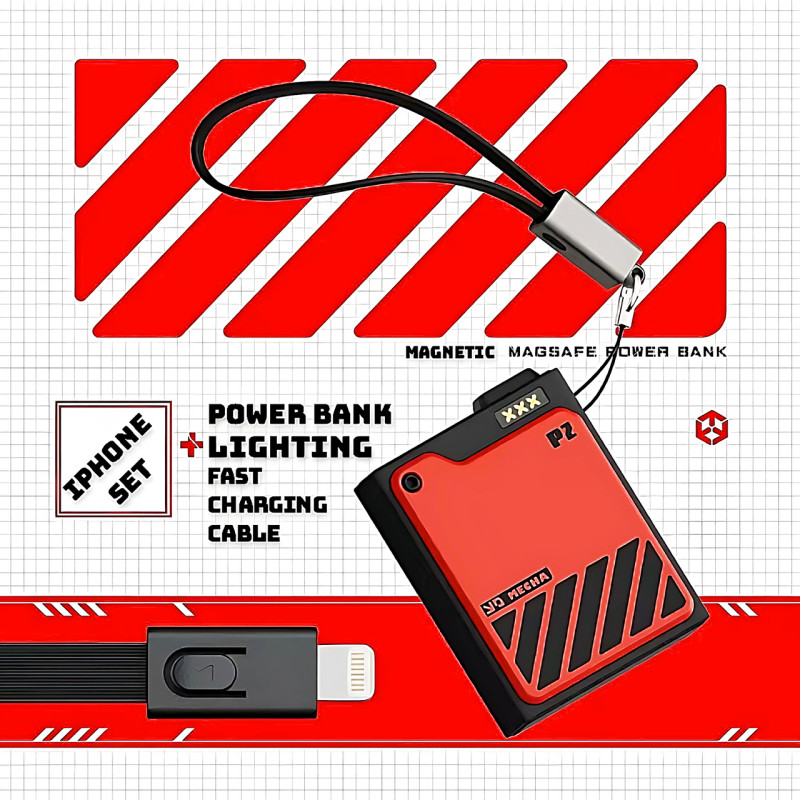 Магнитный повербанк с беспроводной зарядкой X-LIVE P2 +iPhone-SET, Power Bank MagSafe, 10000mAh (red)