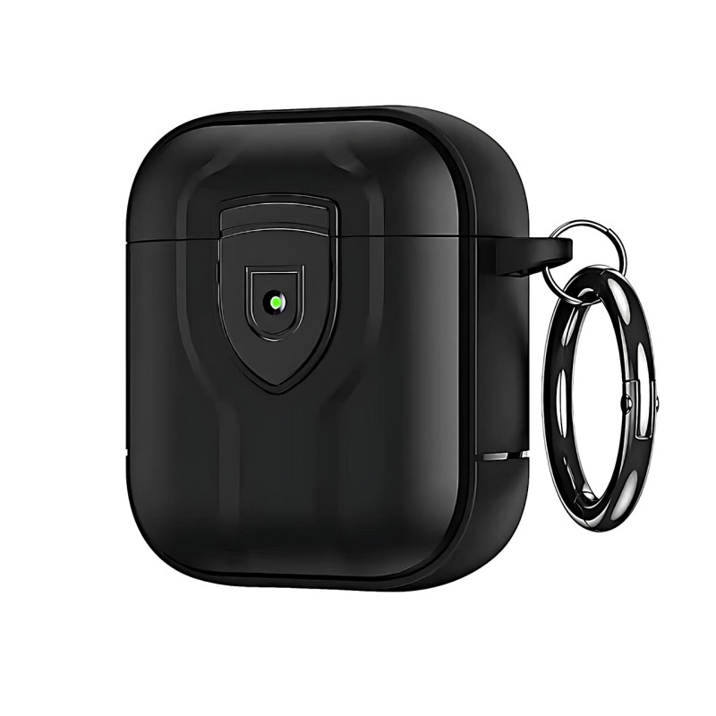 Кейс захисний, ударостійкий чохол для навушників AirPods 2 з карабіном та засувкою, (black)