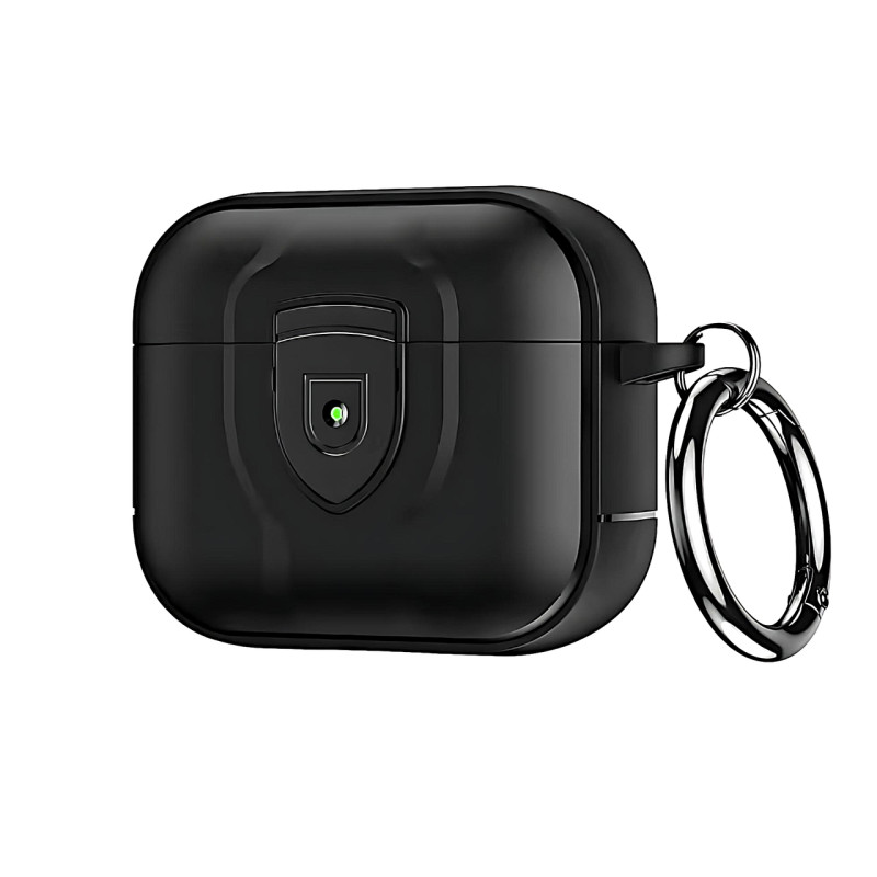 Кейс захисний, ударостійкий чохол для навушників AirPods 3 з карабіном та засувкою, (black)
